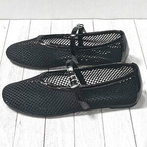New Womens Black Mesh Fishnet Mary Jane Ballet Flats